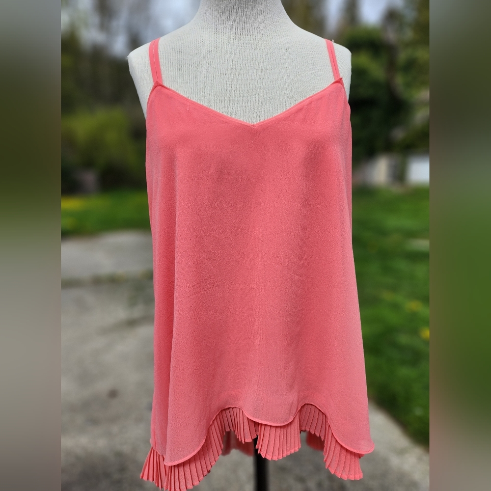 White House Black Market Coral Pink Pleated Hem Camisole Tank